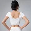 Top Esportivo com Costas em Tela Bonitas para Yoga Feminino, Modelador, com Bojo Fixo, Manga Curta, para Pilates, Treinamento Fitness