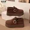 Zapatos Birkenstock de Cuero Genuino Suela Gruesa Aumentadores de Altura Con Borrego Completo para Mujer 2026 Invierno Nuevos Birkenstock Planos Mocasines sin Cordones