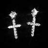 Brincos de Argola Redondos com Cruz Totalmente Cravejados de Diamante Prata de Lei S925 Nalan Exquisite Simples Ins Design de Nicho M06285