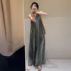 Vestido largo casual de estilo francés con cuello halter en V degradado para mujer, verano 2026, corte holgado, adelgazante, elegante, sin mangas