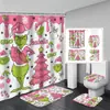 Cortina de Ducha Grinch Navideño Alfombra de Piso para el Hogar Juego de Cuatro Piezas para Baño Separador de Separación Seca y Húmeda Cortina de Ducha Cortina de Ducha Impermeable