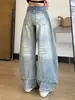 Jeans de Pierna Ancha Rectos Holgados de Cintura Alta para Mujer, Petite, con Bordado de Cimitarra en el Bolsillo