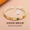 Pulsera Sólida Abierta Gato de la Suerte Plata Pura 9999 Esmalte Chapado en Oro Gato de la Suerte Palabras Auspiciosas Pulsera de Plata Estilo Chino Regalo