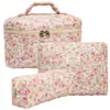Bolsa de Cosméticos Acolchada Floral, Bolsa de Almacenamiento Portátil de Gran Capacidad para Viaje, Bolso de Mano de Algodón Lindo Estilo Ins