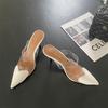 Tacones Altos Transparentes en Forma de Corazón 2026 Primavera/Verano Nuevos Mules de Media Punta Color Block con Tacón Fino y Punta Fina Zapatos de Tacón Alto para Mujer Mules de Punta Cerrada
