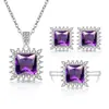 Sitio independiente de Amazon europeo y americano juego de tres piezas de piedra preciosa de color cuadrado venta al por mayor de comercio electrónico transfronterizo de anillos, collares y pendientes