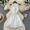 Vestido de Punto Sin Mangas Calado a Rayas Estilo Coreano para Mujer, Vestido de Verano de Cintura Alta Línea A, Vestido Corto Elegante y Sofisticado para el Trabajo