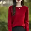 Primera línea listo para usar capa base suéter rojo mujer estilo otoño e invierno talla grande ropa de mujer top cuello redondo tejido capa base mujer