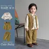 Conjunto de Outono Estilo Old Money para Meninos, Camisa Estilo Coreano, Colete Elegante de Bolinhas Conjunto de Três Peças, Roupa da Moda para Outono