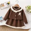 Conjunto de Suéter para Niña Otoño Invierno Nuevo Hueco Conejito Tejido Conjunto de Falda Bebé Lindo Estilo Coreano Vestido Princesa Moderno