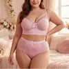 Conjunto de Lingerie Rosa com Renda Francesa, Tamanho Grande, Sexy, Sem Costura, Respirável, Calcinha e Sutiã, Disponível Exclusivamente para Vendas Transfronteiriças