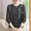 Suéter bordado cor vinho estilo casual para meia-idade, suéter de malha com estampa, manga longa, novo estilo outono e inverno, roupa para mãe, segunda pele