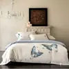 Novo Conjunto de Quatro Peças Capa de Edredom 100% Algodão Lençol 100% Algodão Algodão de Fibra Longa Conjunto de Quatro Peças Roupa de Cama High-End Borboleta Azul e Branco