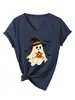 Amazon Transfronteiriça Europa e América Gola V Casual Divertida Fantasma Abóbora Camiseta Feminina Solta ebay Halloween Camada Base
