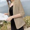 Blazer de Linho para Mulheres, Fino Protetor Solar 2025 Novo Estilo Coreano Jaqueta de Terno Profissional, Modelo Curto Versátil de Verão