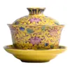 Esmalte Sancai Bol Tazón de Té Kung Fu Juego de Té Amarillo Imperial Taza de Té Individual Tapa para Tazón de Té Tamaño Pequeño