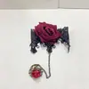 Pulsera Retro de Rosa Europea y Americana Transfronteriza con Anillo para el Dedo, Elegante Flor de Rosa, Encaje de Estilo Oscuro, Moderna y Versátil