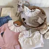 Ropa de Invierno para Niñas Camiseta Bebé Elegante Personalidad Infantil Marca de Moda Forro Polar Engrosado Ribete de Encaje Cuello Fruncido Camiseta Base