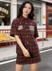 Camisa Digital de Manga Curta com Estrela de Strass e Xadrez para Homens, Novo Top Casual Solto da Moda Primavera/Verão para Mulheres