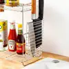 Estante de cuchillos de cocina montado en la pared con ganchos para colgar utensilios de cocina (se expande para funcionar como escurreplatos, no apto para uso independiente)