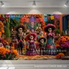 Tapiz decorativo del Día de Muertos con estampado de calavera estilo mexicano para fondo festivo