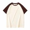 Hebei Spot 230g Manga Raglã Meia Manga Penteada Siro Tight Fio Aberto Solta e Confortável Camiseta Raglã Gola Redonda Pode Ser Estampada