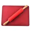 Rodillo de Cocina Juego de 2 Piezas Rodillo de Silicona para el Hogar Mango de Madera Rodillo para Empanadas Almohadilla de Harina de Silicona