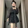 Nuevo Vestido de Otoño con Cuello en V para Mujer, Cuello Halter de Lunares, Mangas Abullonadas, Ceñido a la Cintura, Adelgazante, Elegante, Vestido Corto Estilo Commuter, Transfronterizo