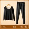 Outono e Inverno de Veludo Roupa íntima térmica sem costura traje feminino espessado aquecimento escovado dupla face manga longa blusa de baixo roupas de outono calças compridas