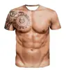 Camiseta Masculina de Verão com Estampa 3D Pele Feia Pelos no Peito Engraçada Manga Curta Casual Streetwear
