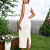 Comercio Exterior Transfronterizo Vestido de punto Europa y América Sexy Espalda descubierta con abertura Cuello cuadrado ajustado Tirantes Vestido largo