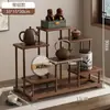 Nuevo Estante de Exhibición Pequeño de Madera Maciza Estilo Chino para Escritorio para Juegos de Té, Tazas, Cosméticos y Almacenamiento