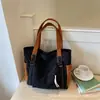 Bolso de lona de color liso para mujer 2026, bolso de hombro de gran capacidad, bolso tote elegante para estudiantes, bolso de mano y bolso cruzado