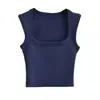INS Europeu e Americano Verão Sexy Slim-fit Gola Quadrada Profunda Colete Feminino Curto Exposto no Umbigo Apertado Cor Sólida Sem Mangas Top Pequeno T Tendência