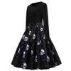 Z Halloween Vestido de Mujer Transfronterizo de Otoño e Invierno de Cuello Redondo Manga Larga Estampado de Calavera Negra con Cinta