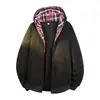 Sudadera con capucha y cremallera para hombre, estilo primavera y otoño, chaqueta casual holgada, cárdigan de color liso, top deportivo, negro y gris jaspeado