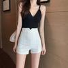 Verão 203 Novo Estilo Coreano Stretch A-line Shorts de Perna Larga Calças Casuais Femininas Cintura Alta Slim-fit Calças Quentes da Moda