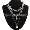 Colar de corrente de metal multicamadas punk para mulheres europeias e americanas, com cadeado de amor que pode ser aberto, corrente para suéter, atacado