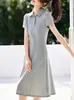 Lujo Discreto Casual Vestido de Verano 2026 Nueva Moda Línea A con Cuello Polo, Vestido Casual Retro de Trabajo de Manga Corta Adelgazante