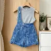 Traje de Verano Nuevo para Niñas 2025 Top sin Mangas Más Shorts de Mezclilla Estampados Conjunto de Dos Piezas Traje de Moda para Bebé