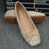 Zapatos Planos Casuales para Mujer de Estilo Nuevo Primavera y Otoño 2026 con Lazo, Punta Cuadrada Versátil, Boca Baja, Talla Grande