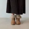 Edición Lancui~Botas de nieve gruesas, a la moda y versátiles para mujer, gamuza retro con hebilla, uso bidireccional, cálidas botas de algodón con forro grueso de felpa