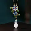 Nuevo Collar Esmaltado con Diseño de Tendencia Nacional Estilo Chino para Mujer con Racimos de Flores, Flores de Magnolia, Jade Hetiano Imitación, Cadena para Clavícula Hanfu