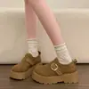 Sapatos Boken Feminino Novo Estilo Outono Inverno Retrô Versátil Mais Veludo Solado Grosso Aumentador de Altura Mocassins Sapatos de Algodão Plataforma Pequena
