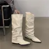 Botas de Pantalón de Tacón Grueso Retro Botas de Punta Larga para Mujer 2026 Nuevo Otoño Invierno Botas Holgadas Negras Botas Largas de Montar