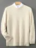 Suéter 100% Lã Pura Masculino Gola Alta Meio Espessa Cor Sólida Pulôver Casual de Negócios Malha Solta Camisa Base Top