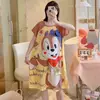 Pijama de Seda de Leche Pijama de Manga Corta Camisón de Mujer Verano Holgado Tallas Grandes Dibujos Animados Lindos Ropa para el Hogar