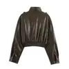 Roupas Femininas Europeias e Americanas Transfronteiriças Outono e Inverno Novidade Estilo Motociclista Justa Moderna Jaqueta Curta de Couro Sintético Casaco