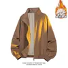Jaqueta Retro Americana Outono e Inverno com Gola Alta para Homens, Forrada com Lã, Engrossada, Corte Solto, Casual, Versátil, Casaco de Algodão para Casal