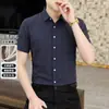 Camisa de Manga Corta Lujo Ligero para Hombre, Cuello de Solapa con Textura Rayada, Versátil Casual Holgada Transpirable, Top Delgado de Verano